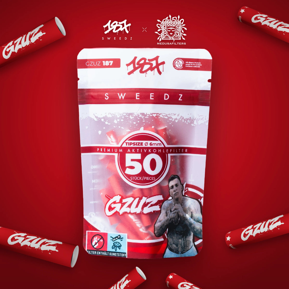50er-Packung GZUZ der 187 Straßenbande Edition mit verstreuten Aktivkohlefiltern