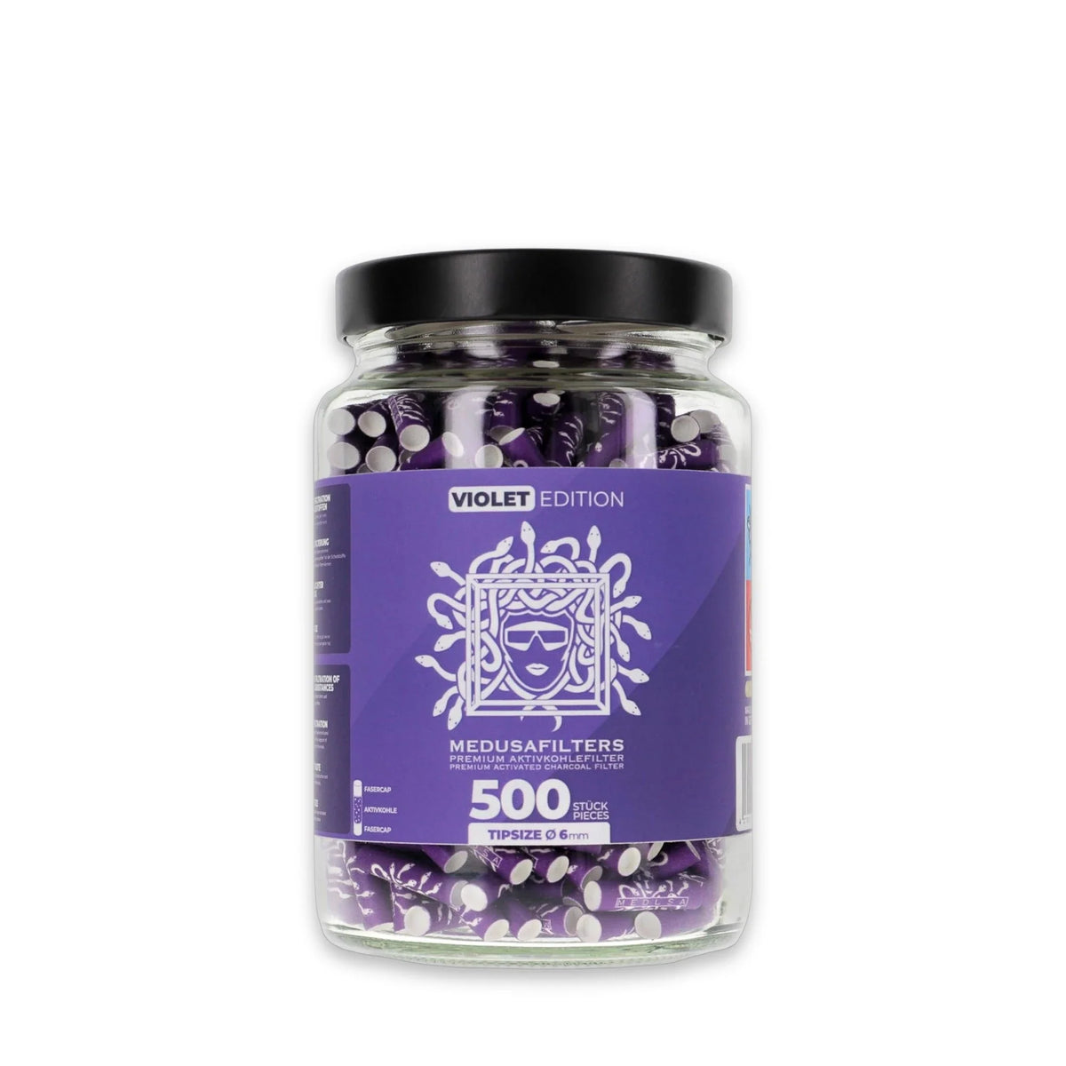 Medusafilters Aktivkohlefilter 6 mm im Glas, 500 Filter, VIOLET