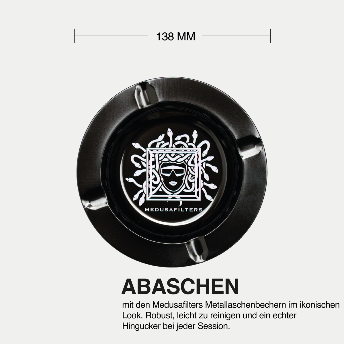 Maße des Medusafilters Aschenbechers BLACK: 138 mm Durchmesser