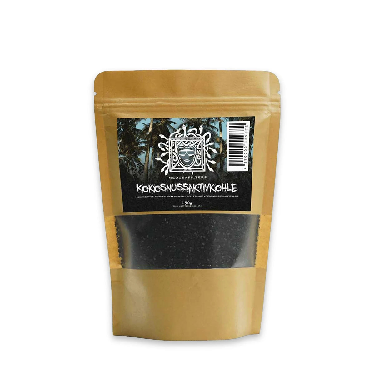 Medusafilters Kokosnuss-Aktivkohle, 150 g lose Pellets im Standbodenbeutel mit Sichtfenster