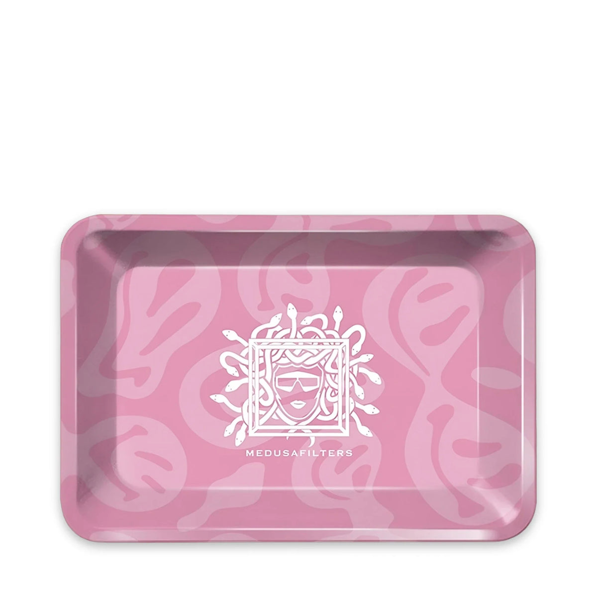 Medusafilters Rolling Tray S in ROSÉ mit Medusa-Logo, 180 × 125 mm