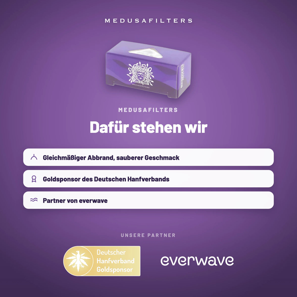 Markenseite „Dafür stehen wir“ zu den Medusafilters Endless Rolls VIOLET mit unseren Partnern