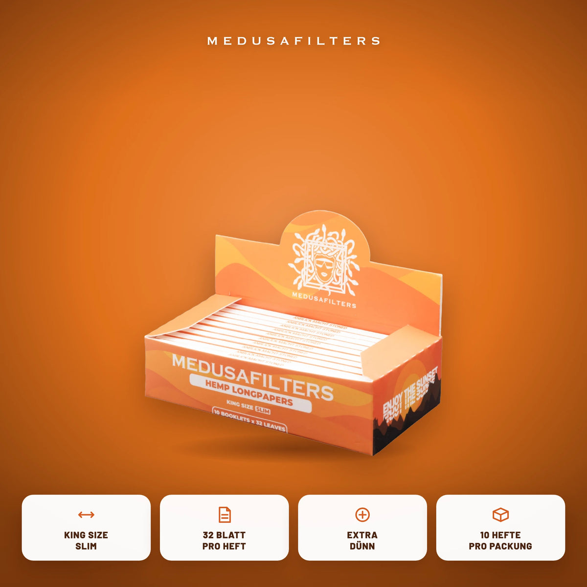 Longpapers King Size Slim SUNSET als 10er-Display: King Size Slim, 32 Blatt pro Heft, extra dünn, 10 Hefte pro Packung