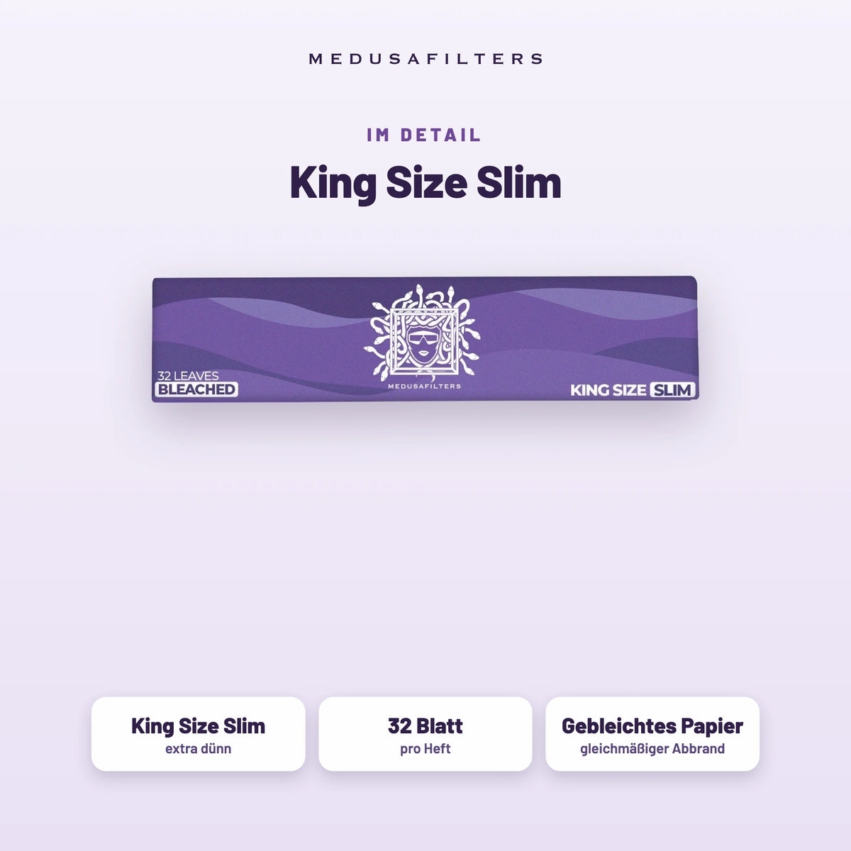 Im Detail: Longpapers King Size Slim VIOLET, extra dünn, 32 Blatt pro Heft, gebleichtes Papier, gleichmäßiger Abbrand