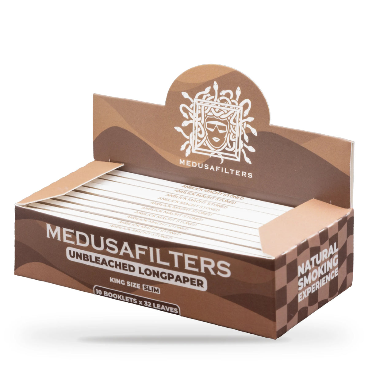 Medusafilters Longpapers King Size Slim ORGANIC, 10er-Display mit 10 Heften, ungebleichtes Papier, 32 Blatt pro Heft