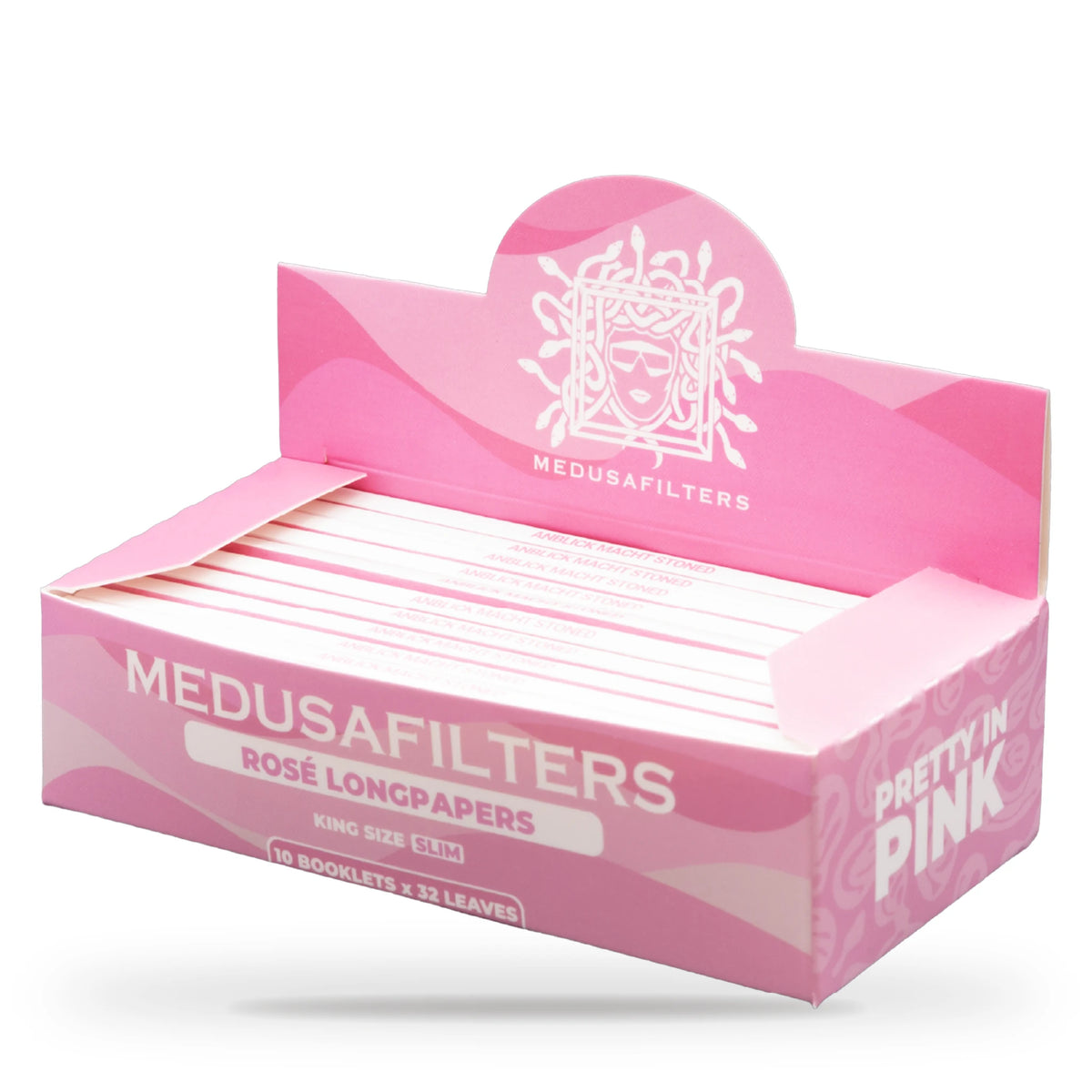 Medusafilters Longpapers King Size Slim ROSÉ, 10er-Display mit 10 Heften, Rosé-Papier, 32 Blatt pro Heft