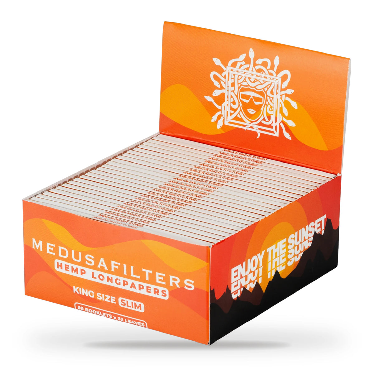 Medusafilters Longpapers King Size Slim SUNSET, 50er-Display mit 50 Heften, Hanfpapier, 32 Blatt pro Heft