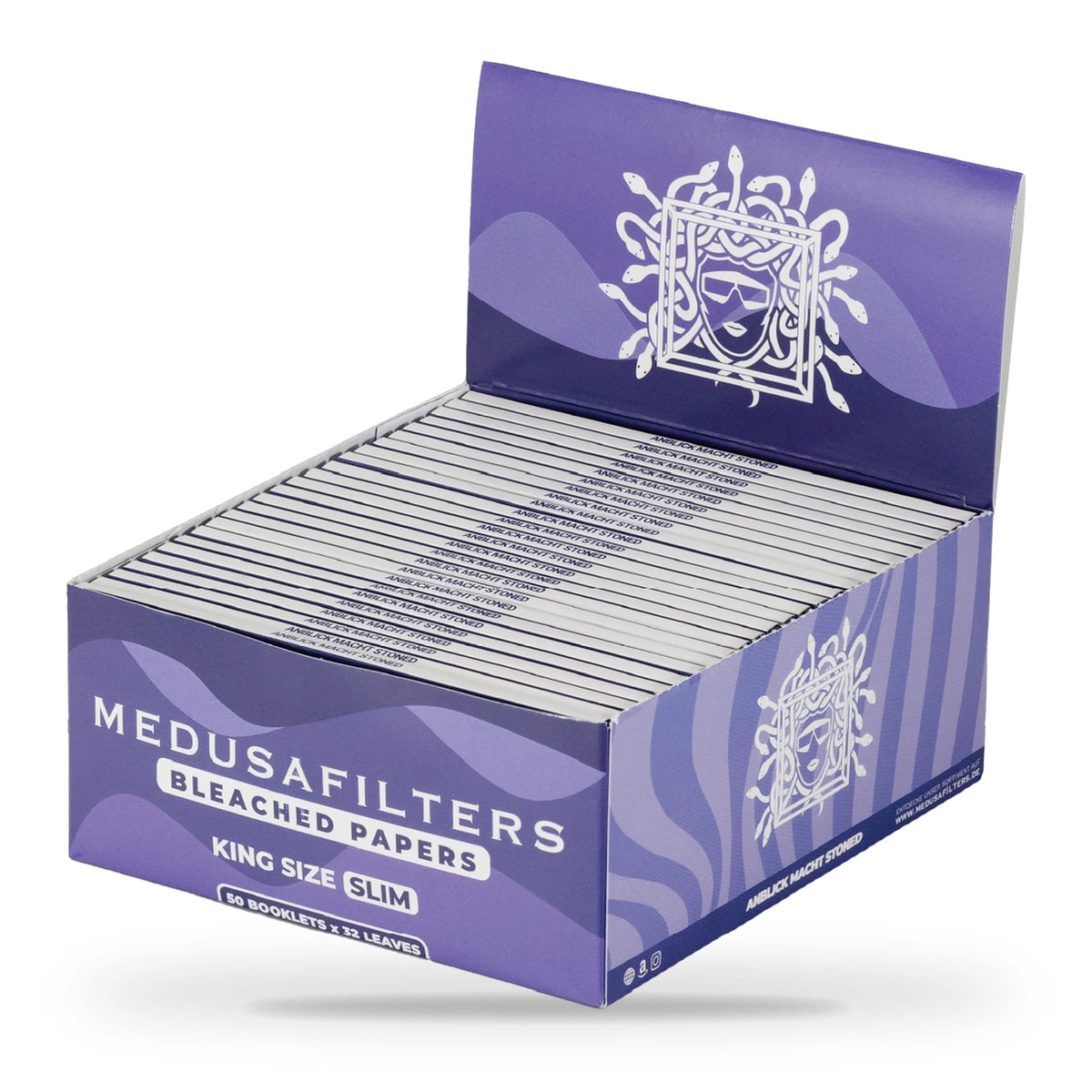 Medusafilters Longpapers King Size Slim VIOLET, 50er-Display mit 50 Heften, gebleichtes Papier, 32 Blatt pro Heft