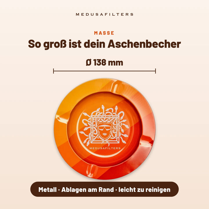 So groß ist dein Aschenbecher: SUNSET, Ø 138 mm, aus Metall mit Ablagen am Rand, leicht zu reinigen