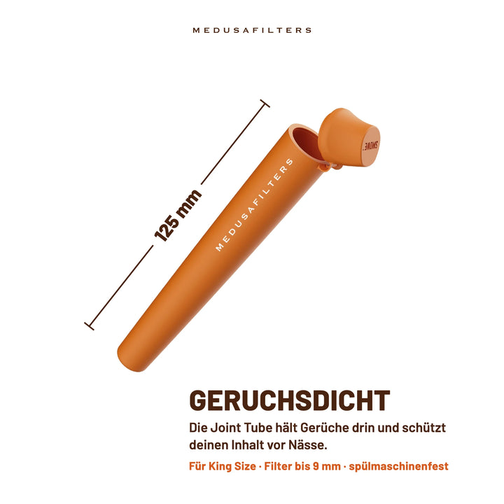 Joint Tube SUNSET, 125 mm lang, mit geöffnetem Deckel. Geruchsdicht: hält Gerüche drin und schützt deinen Inhalt vor Nässe. Für King Size, Filter bis 9 mm, spülmaschinenfest