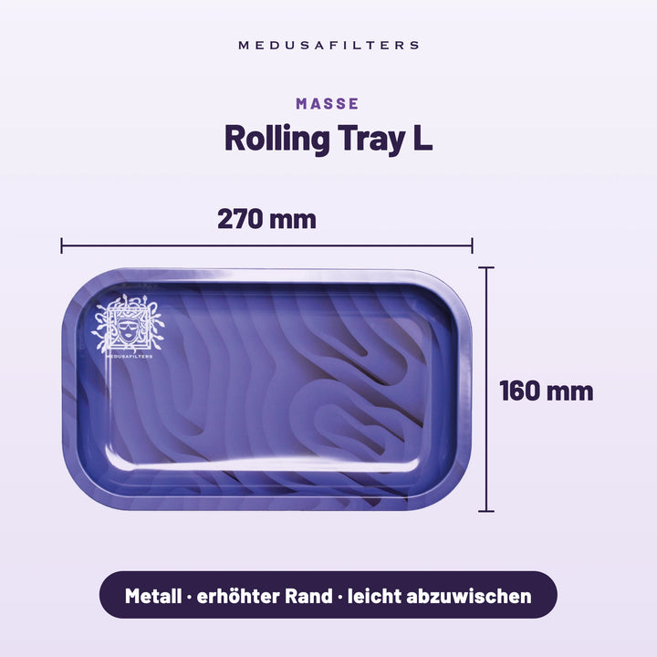 Maße Rolling Tray L in VIOLET: 270 × 160 mm, Metall mit erhöhtem Rand, leicht abzuwischen