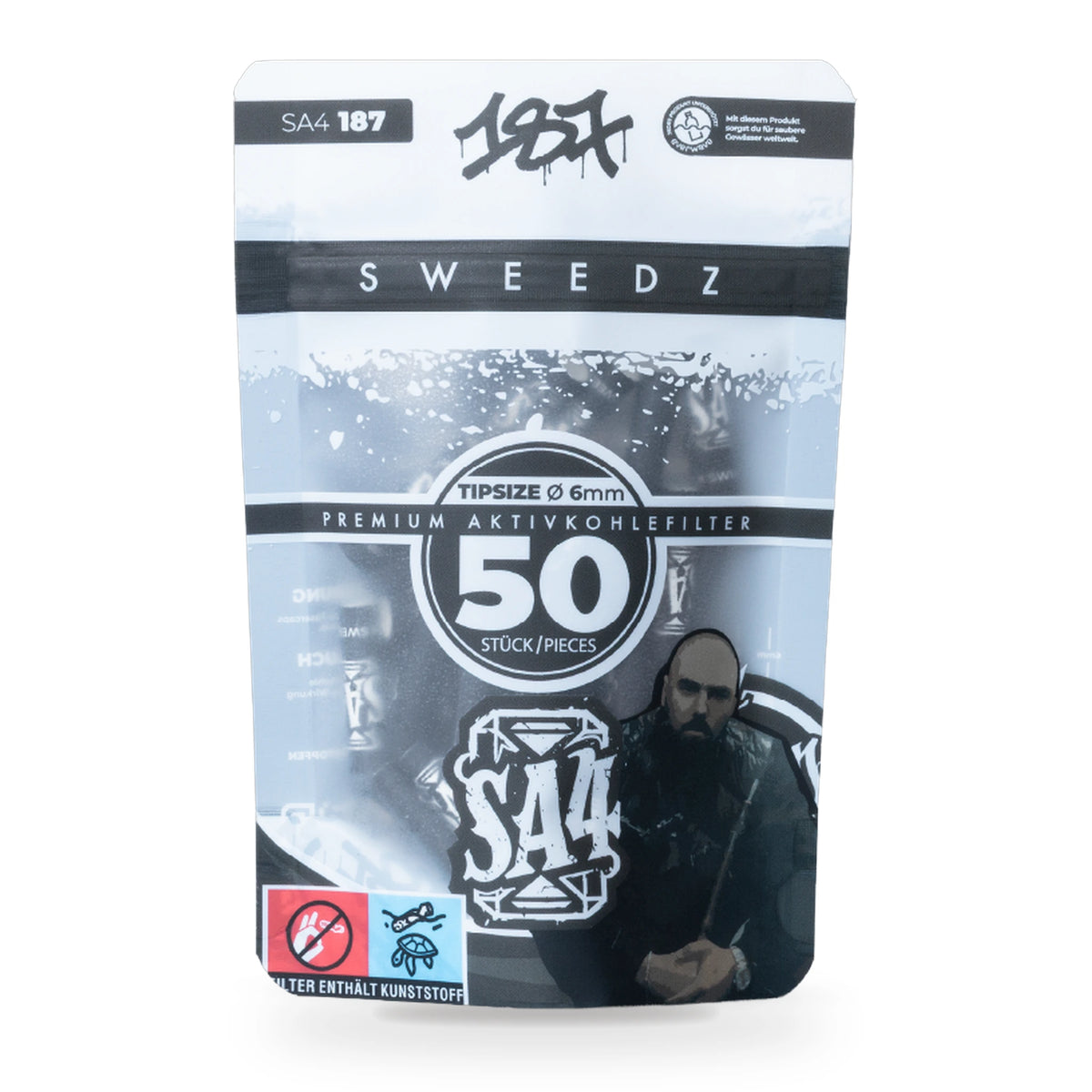 187 Straßenbande Edition, Aktivkohlefilter 6 mm SA4, 50er-Packung, Vorderseite