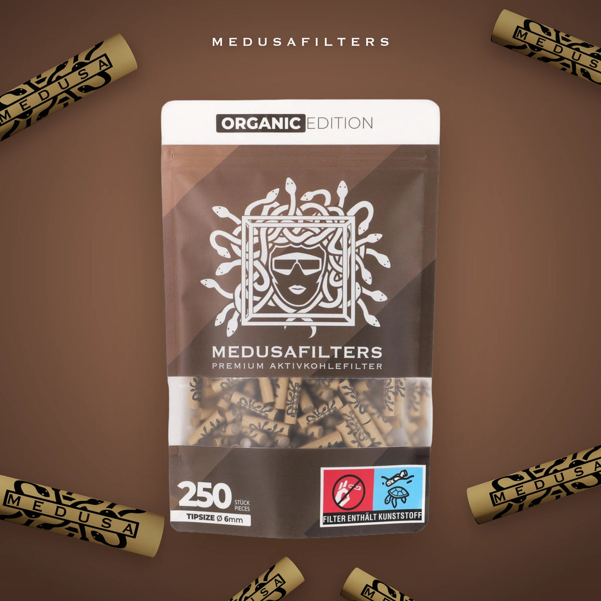 Medusafilters ORGANIC Edition 250er Packung mit Aktivkohlefiltern