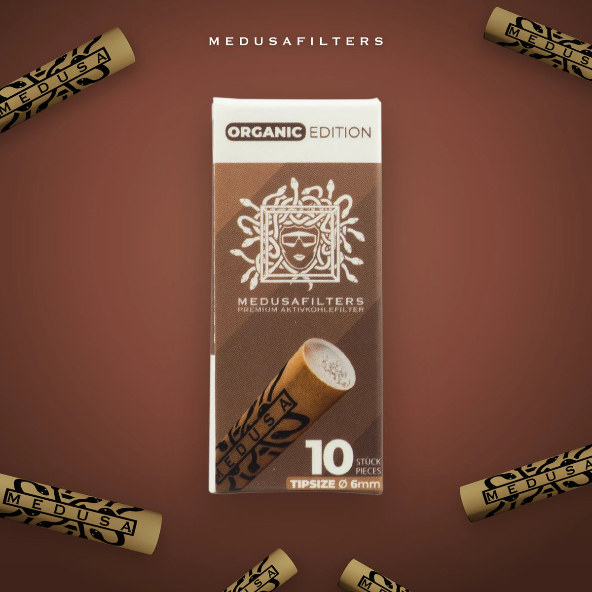 10er-Schachtel ORGANIC mit verstreuten Aktivkohlefiltern