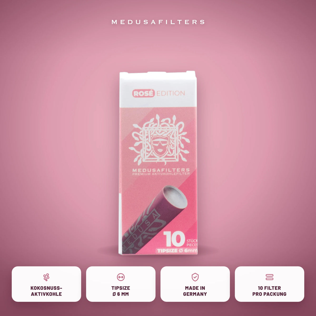 10er-Schachtel ROSÉ, Aktivkohlefilter 6 mm mit Kokosnuss-Aktivkohle, Tipsize 6 mm, Made in Germany