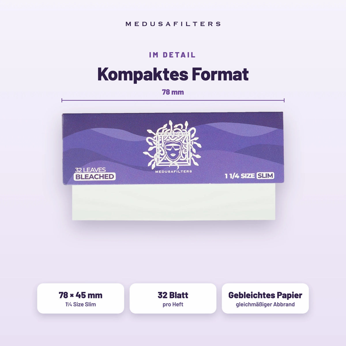 Im Detail: Shortpapers im kompakten Format 78 × 45 mm, gebleichtes Papier, 32 Blatt pro Heft