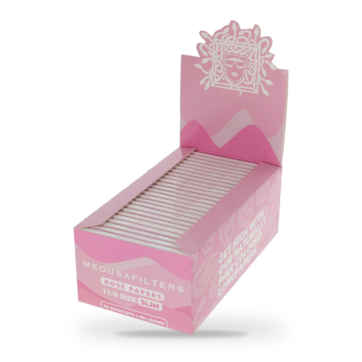 Medusafilters Shortpapers 1¼ Size Slim, 50er-Display mit 50 Heften, Rosé-Papier, 50 Blatt pro Heft