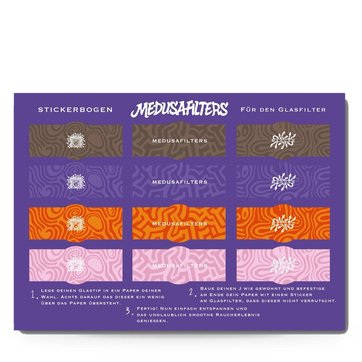Medusafilters Stickerbogen für Twisted Glasfilter mit 12 Stickern in vier Farben