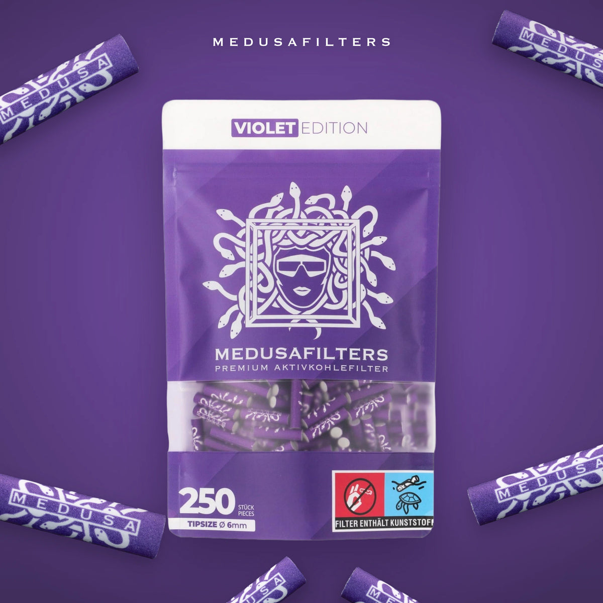 Medusafilters VIOLET Edition 250er Packung mit Aktivkohlefiltern