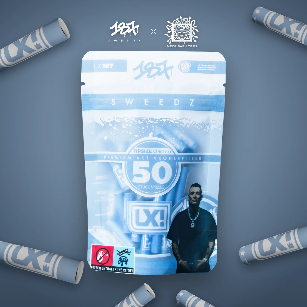 50er-Packung LX der 187 Straßenbande Edition mit verstreuten Aktivkohlefiltern