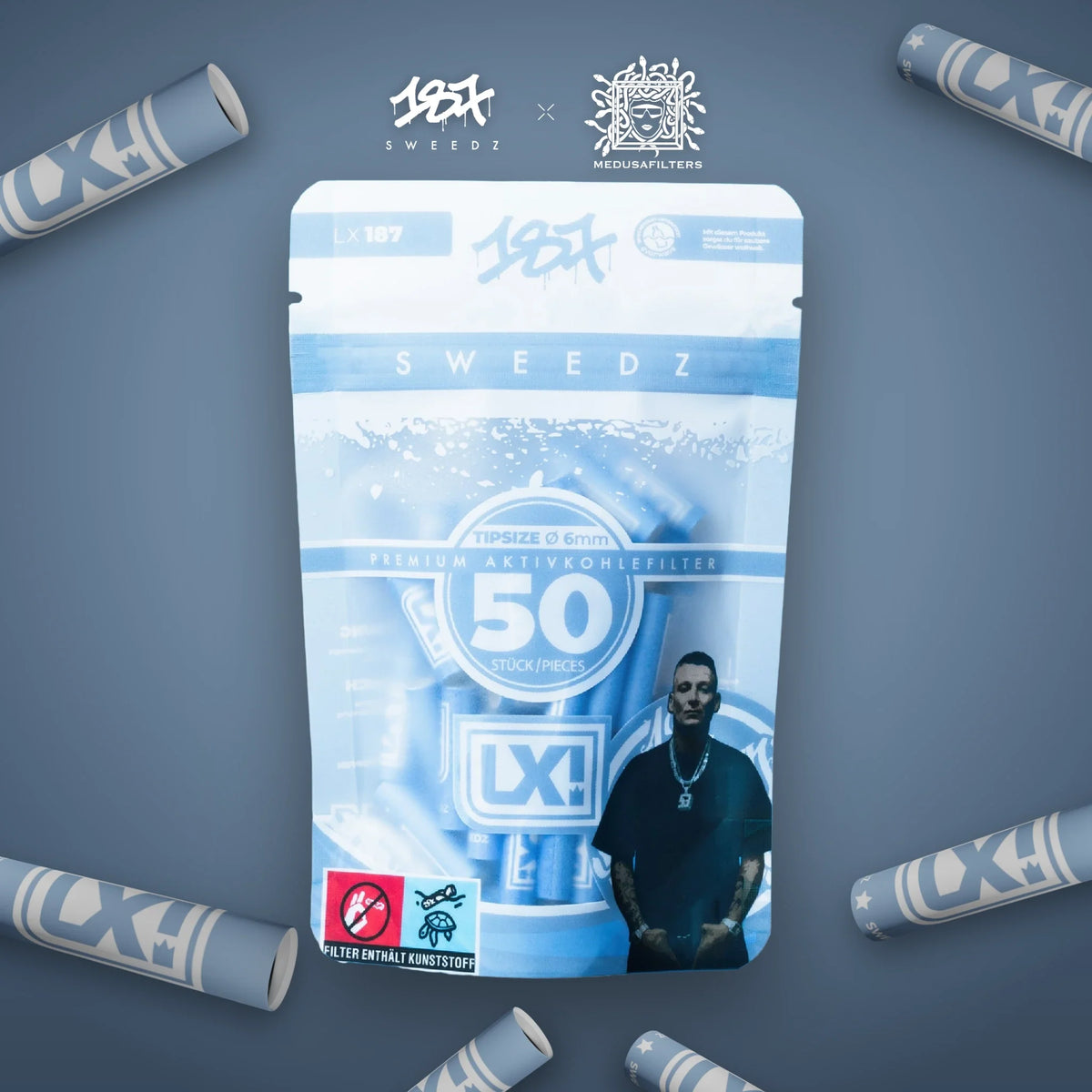 50er-Packung LX der 187 Straßenbande Edition mit verstreuten Aktivkohlefiltern