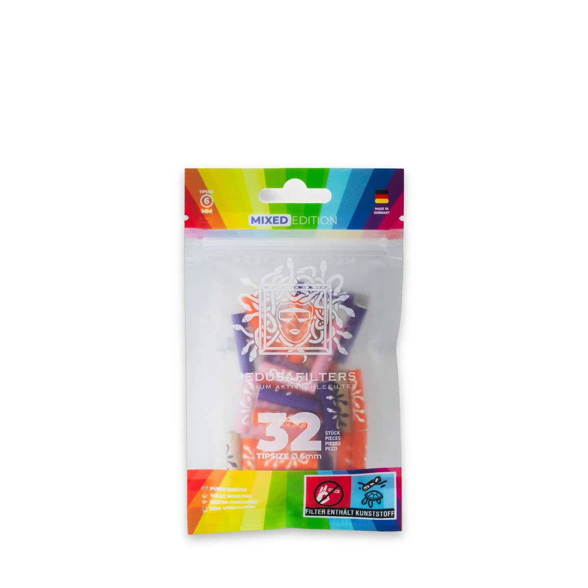 Medusafilters Aktivkohlefilter 6 mm im 32er-Beutel MIXED mit Filtern in vier Farben