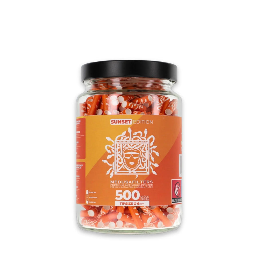 Medusafilters Aktivkohlefilter 6 mm im Glas, 500 Filter, SUNSET