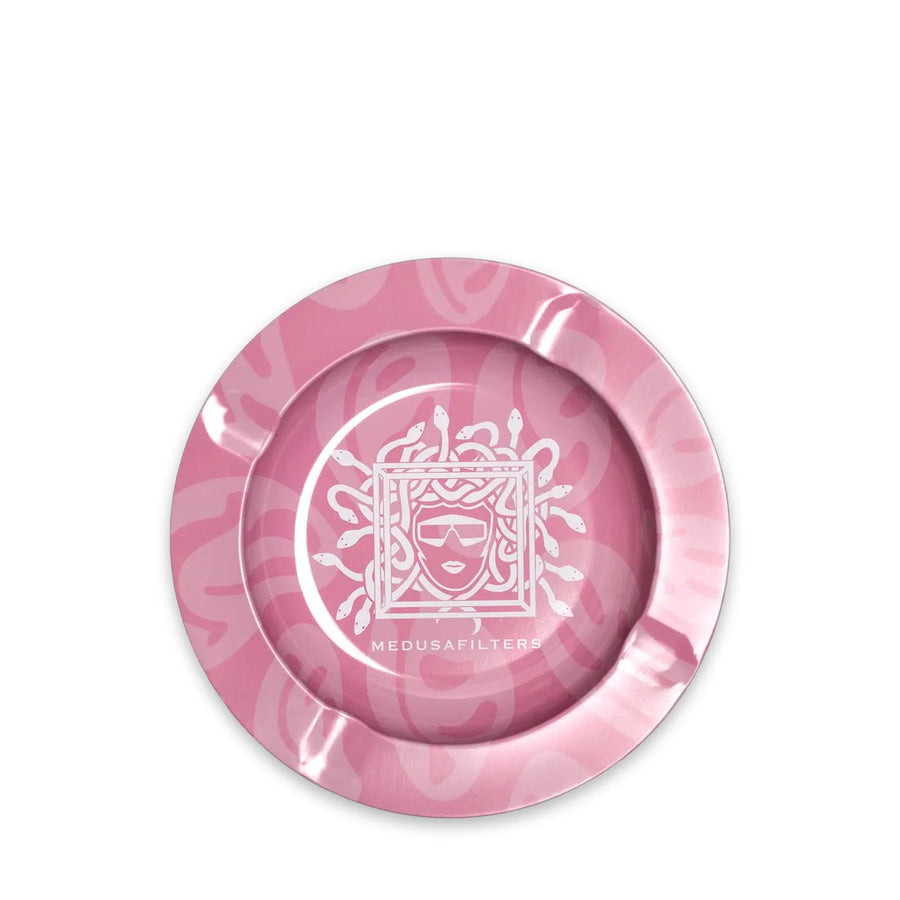 Medusafilters Aschenbecher ROSÉ: runde Metallschale mit Medusa-Logo und Ablagen am Rand, Ø 138 mm