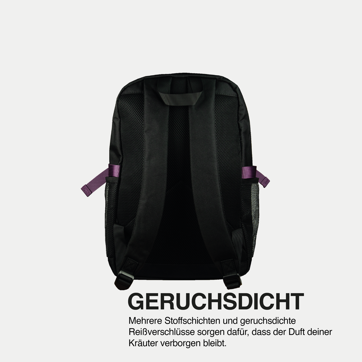 Medusafilters Rucksack geruchsdicht, Rückseite mit Schulterträgern