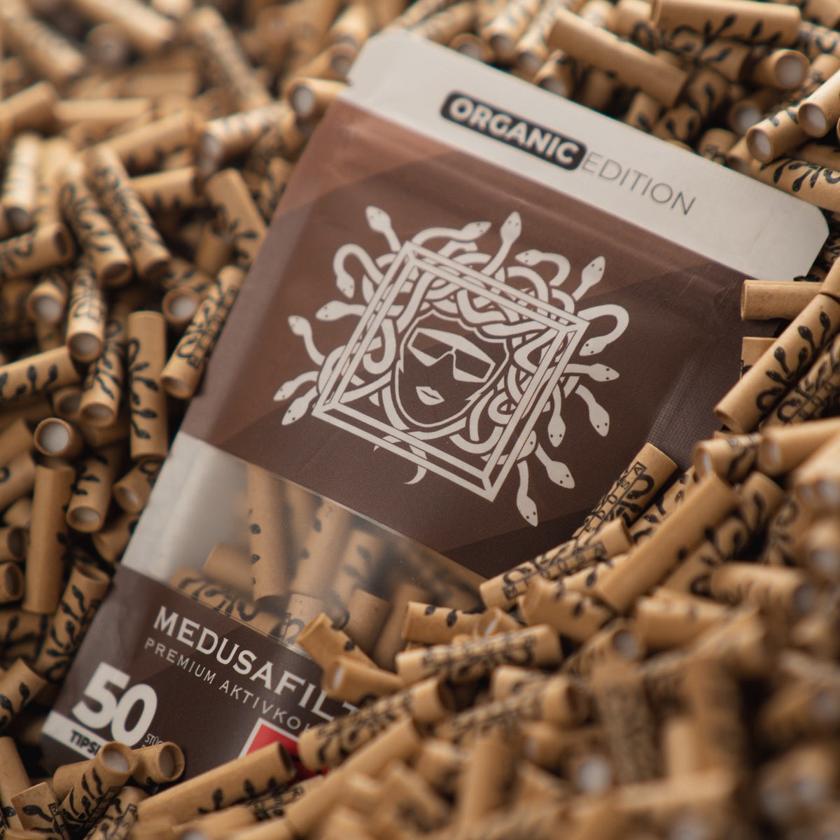 Medusafilters Aktivkohlefilter 6 mm ORGANIC Edition, 50er-Packung auf losen Filtern