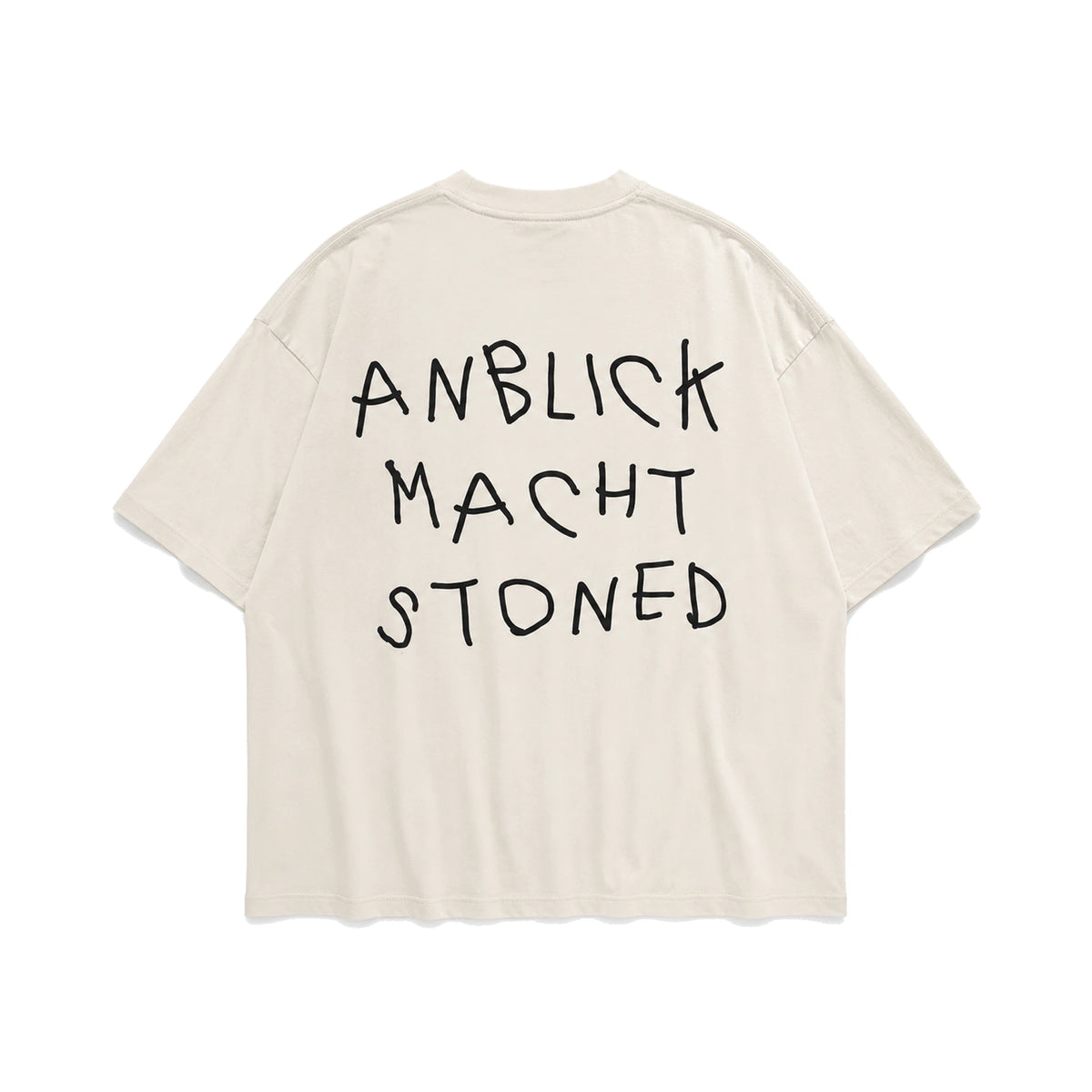 Medusafilters T-Shirt Beige, Rückseite mit großem schwarzem Schriftzug