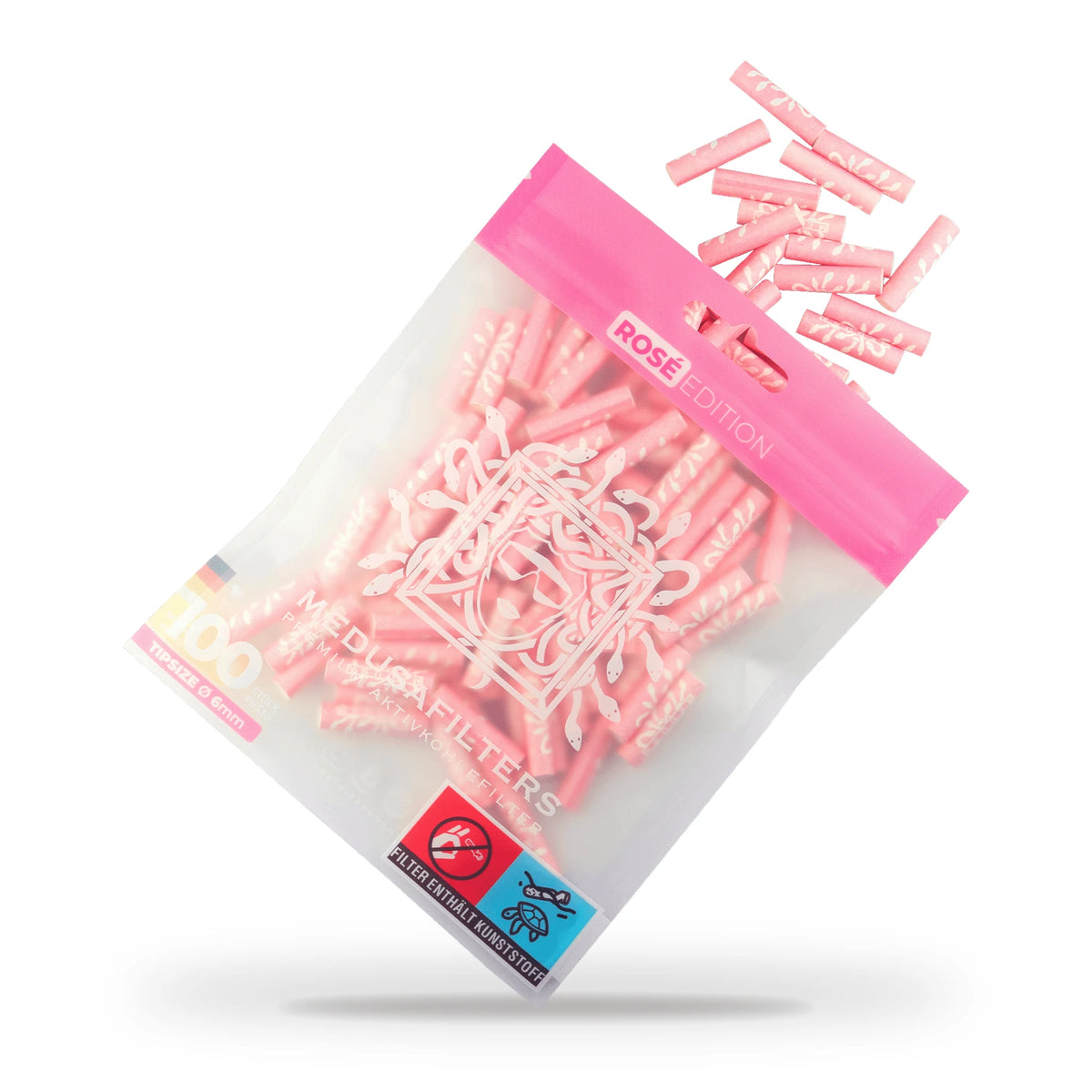 Medusafilters Aktivkohlefilter 6 mm ROSÉ Edition, 100er-Packung mit herausfallenden Filtern