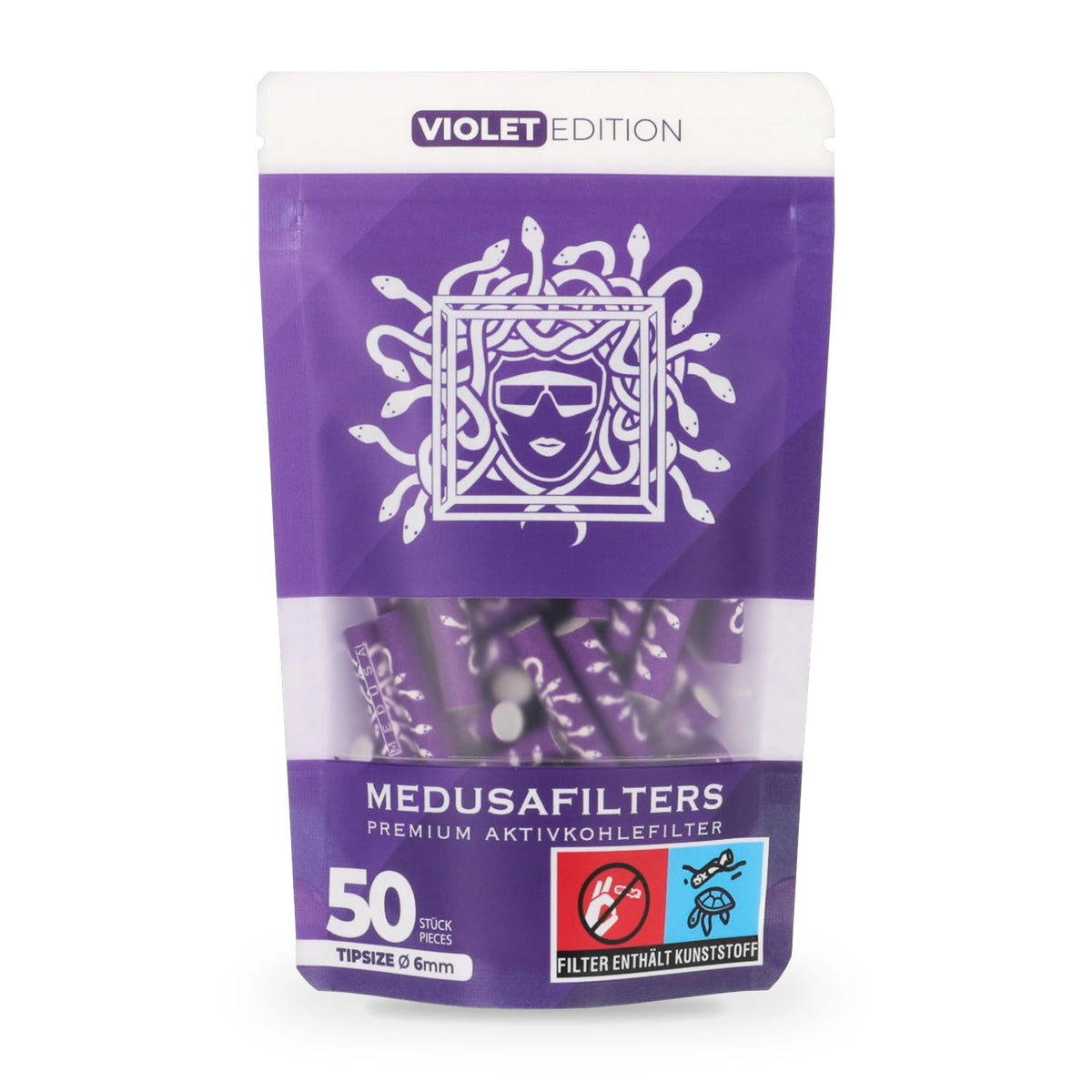 Medusafilters Aktivkohlefilter 6 mm VIOLET Edition, 50er-Packung