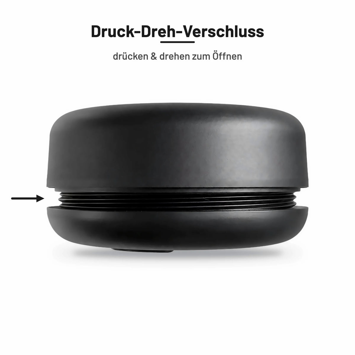 Green Pocket Black – Druck-Dreh-Verschluss, drücken und drehen zum Öffnen