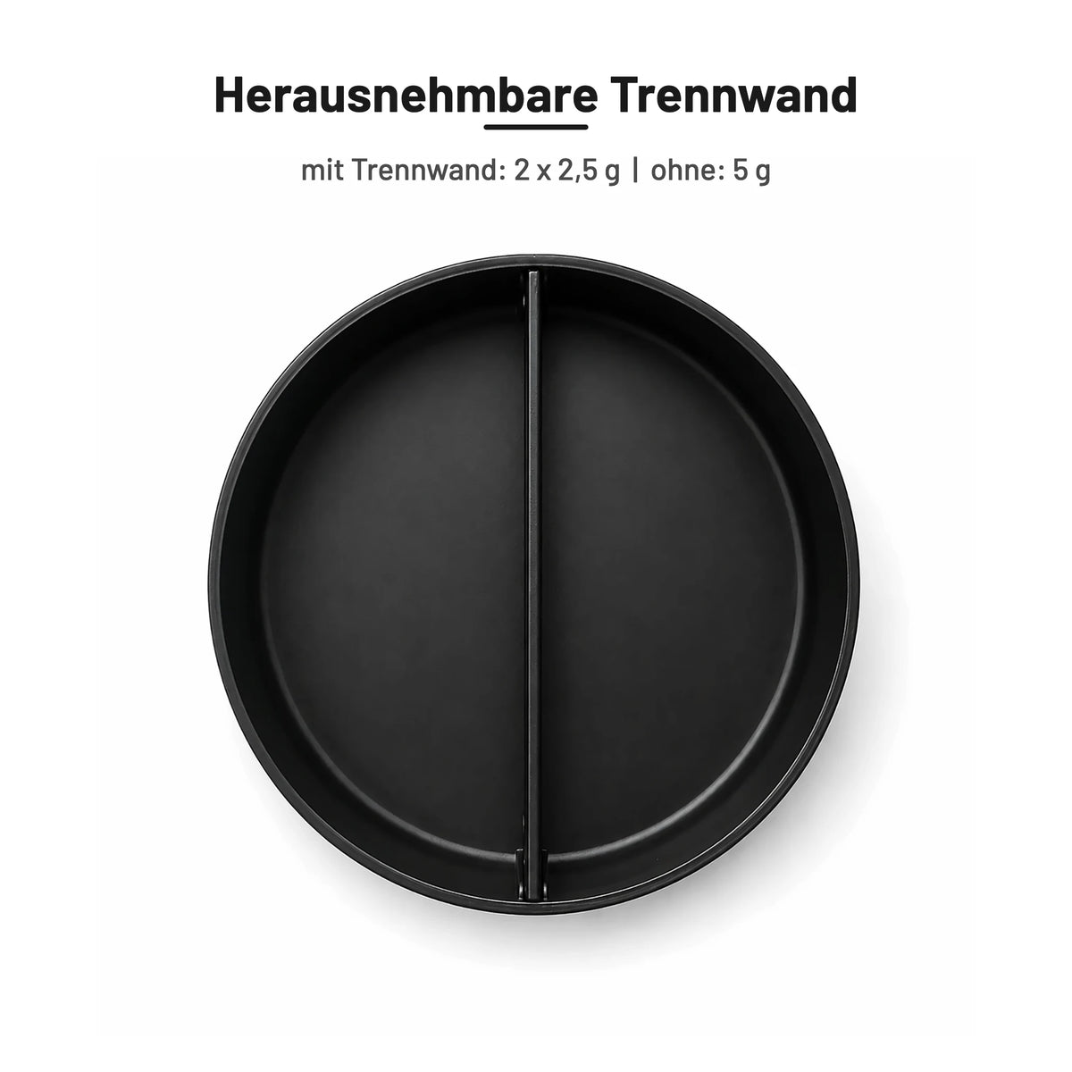 Green Pocket Black offen von oben mit herausnehmbarer Trennwand: 2 × 2,5 g oder 5 g