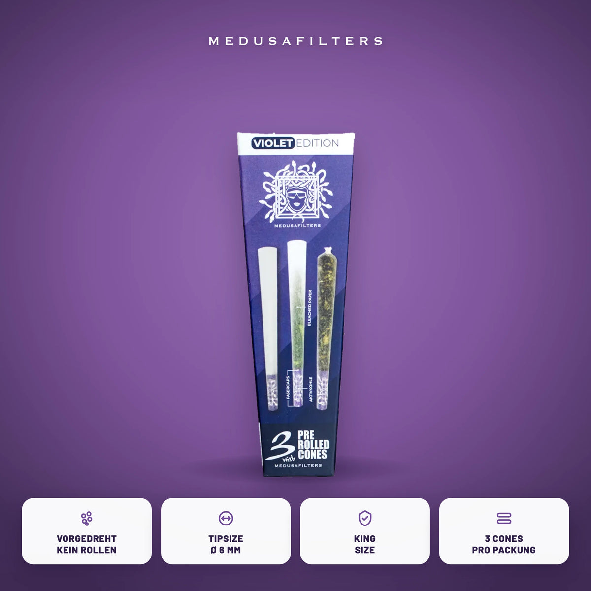 Medusafilters Pre-Rolled Cones VIOLET – 3er Pack – Vorteile