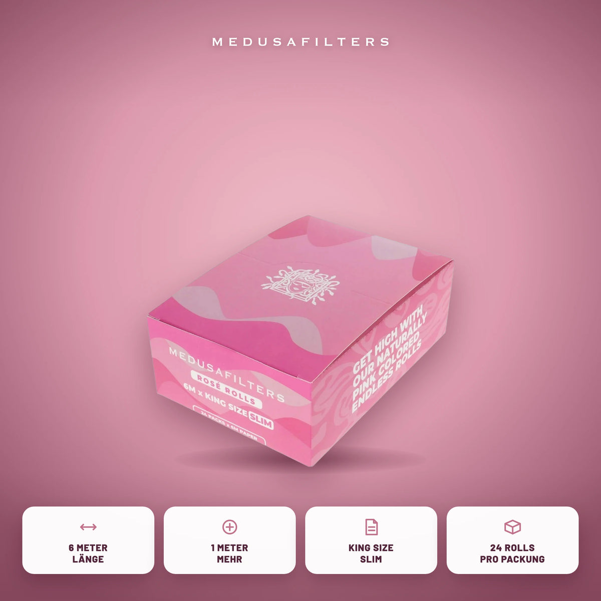 Endless Rolls 6 m ROSÉ im Display: 6 Meter Länge, King Size Slim, 24 Rollen pro Packung
