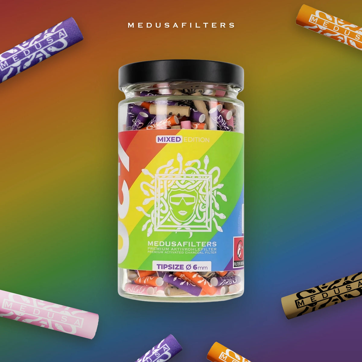 420er-Glas MIXED mit verstreuten Medusafilters Aktivkohlefiltern