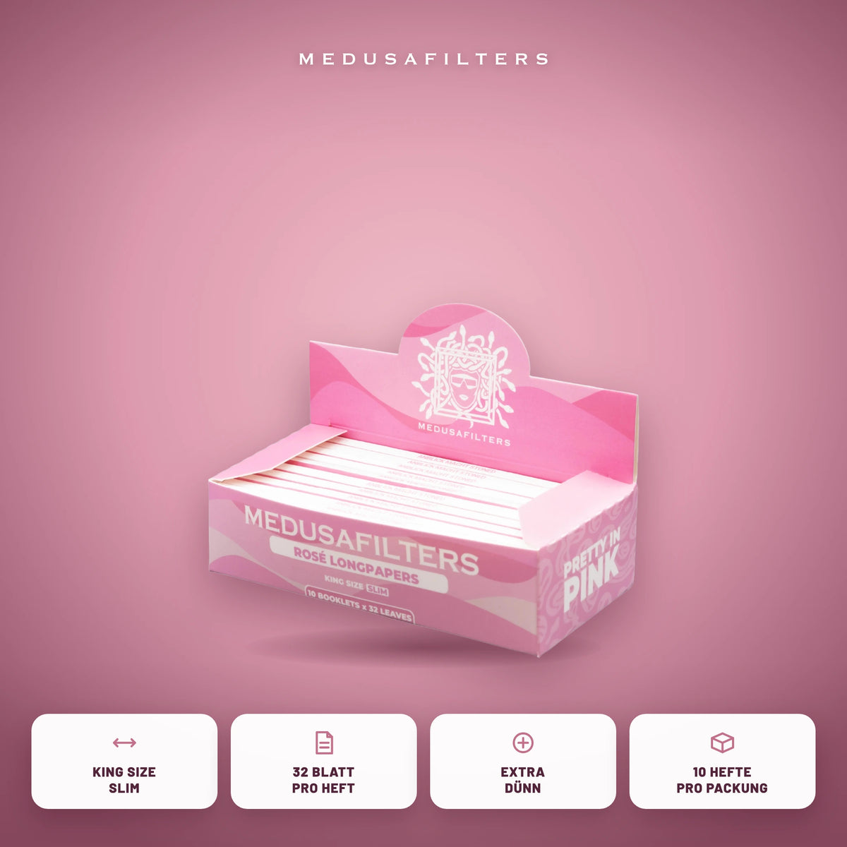 Longpapers King Size Slim ROSÉ als 10er-Display: King Size Slim, 32 Blatt pro Heft, extra dünn, 10 Hefte pro Packung