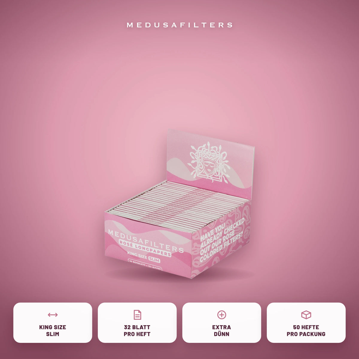 Longpapers King Size Slim ROSÉ als 50er-Display: King Size Slim, 32 Blatt pro Heft, extra dünn, 50 Hefte pro Packung