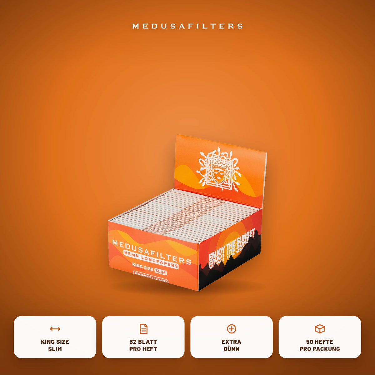 Longpapers King Size Slim SUNSET als 50er-Display: King Size Slim, 32 Blatt pro Heft, extra dünn, 50 Hefte pro Packung