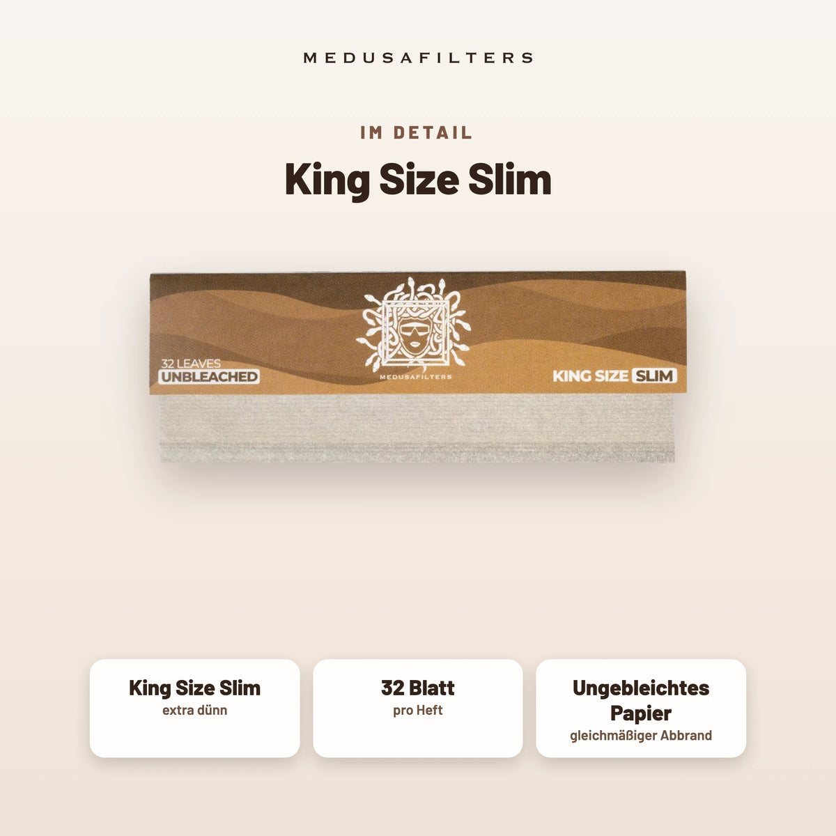 Im Detail: Longpapers King Size Slim ORGANIC, extra dünn, 32 Blatt pro Heft, ungebleichtes Papier, gleichmäßiger Abbrand