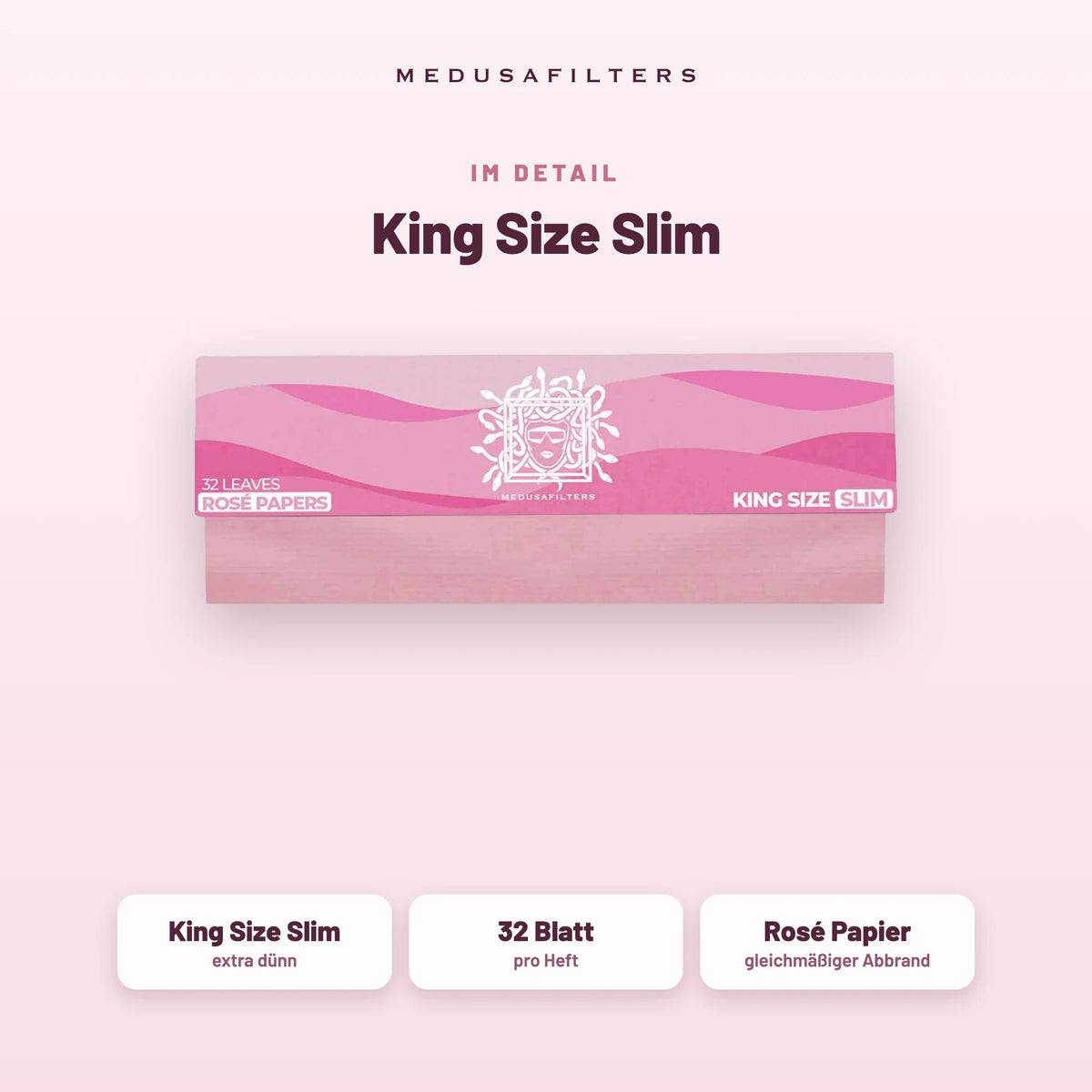 Im Detail: Longpapers King Size Slim ROSÉ, extra dünn, 32 Blatt pro Heft, Rosé-Papier, gleichmäßiger Abbrand