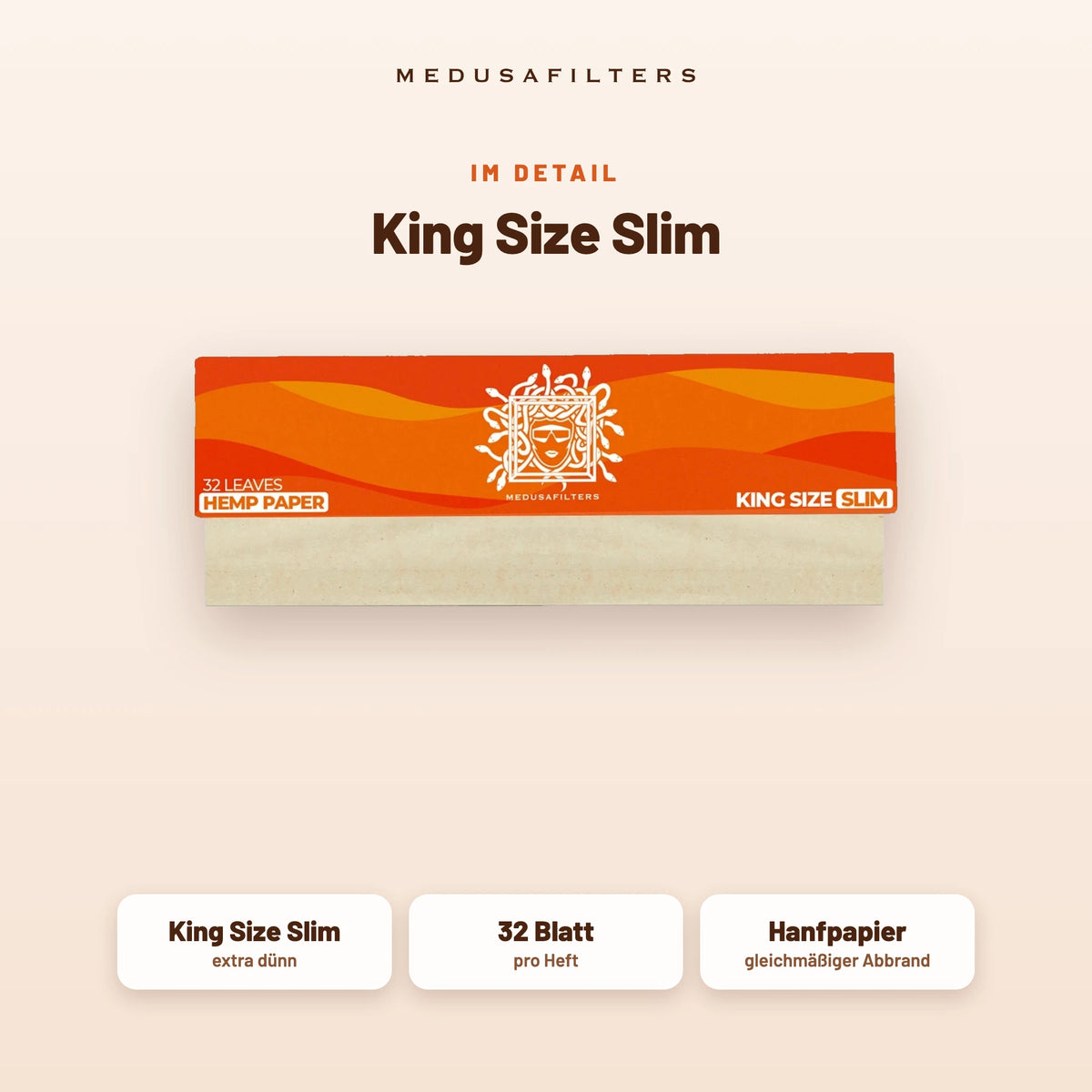 Im Detail: Longpapers King Size Slim SUNSET, extra dünn, 32 Blatt pro Heft, Hanfpapier, gleichmäßiger Abbrand