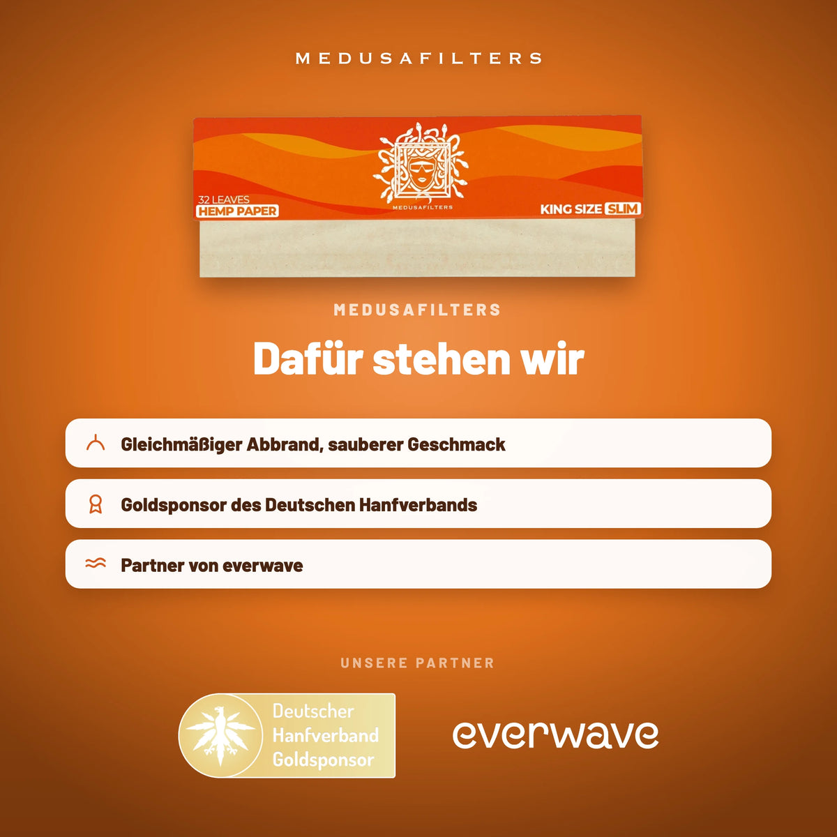 Markenseite „Dafür stehen wir“ zu den Medusafilters Longpapers SUNSET mit unseren Partnern