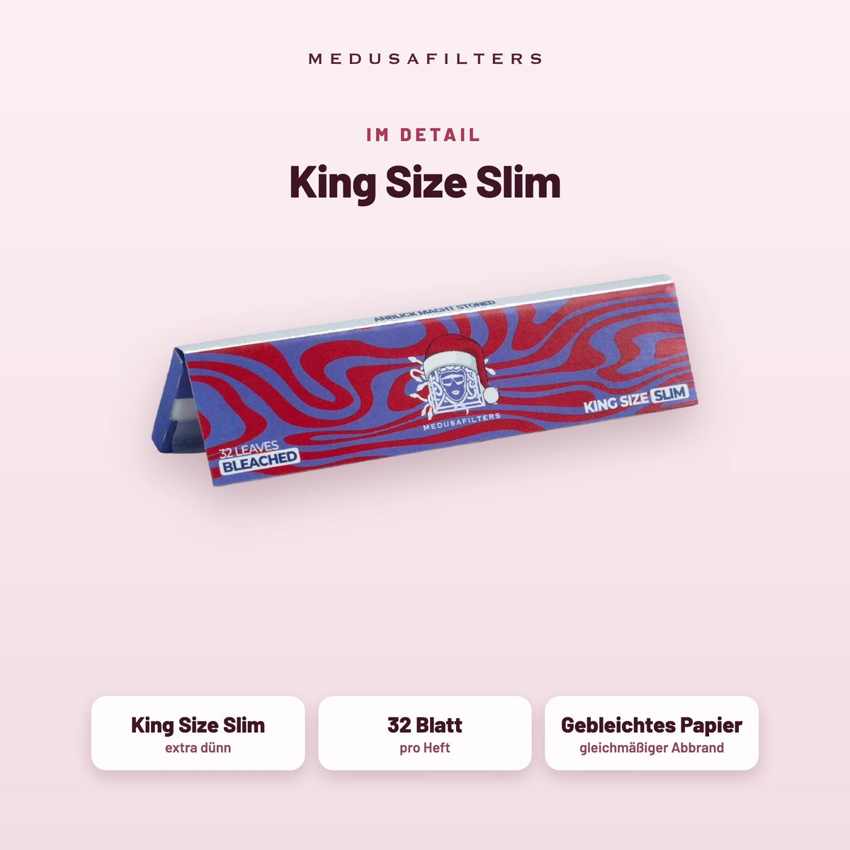 Im Detail: Longpapers King Size Slim XMAS Edition, extra dünn, 32 Blatt pro Heft, gebleichtes Papier, gleichmäßiger Abbrand