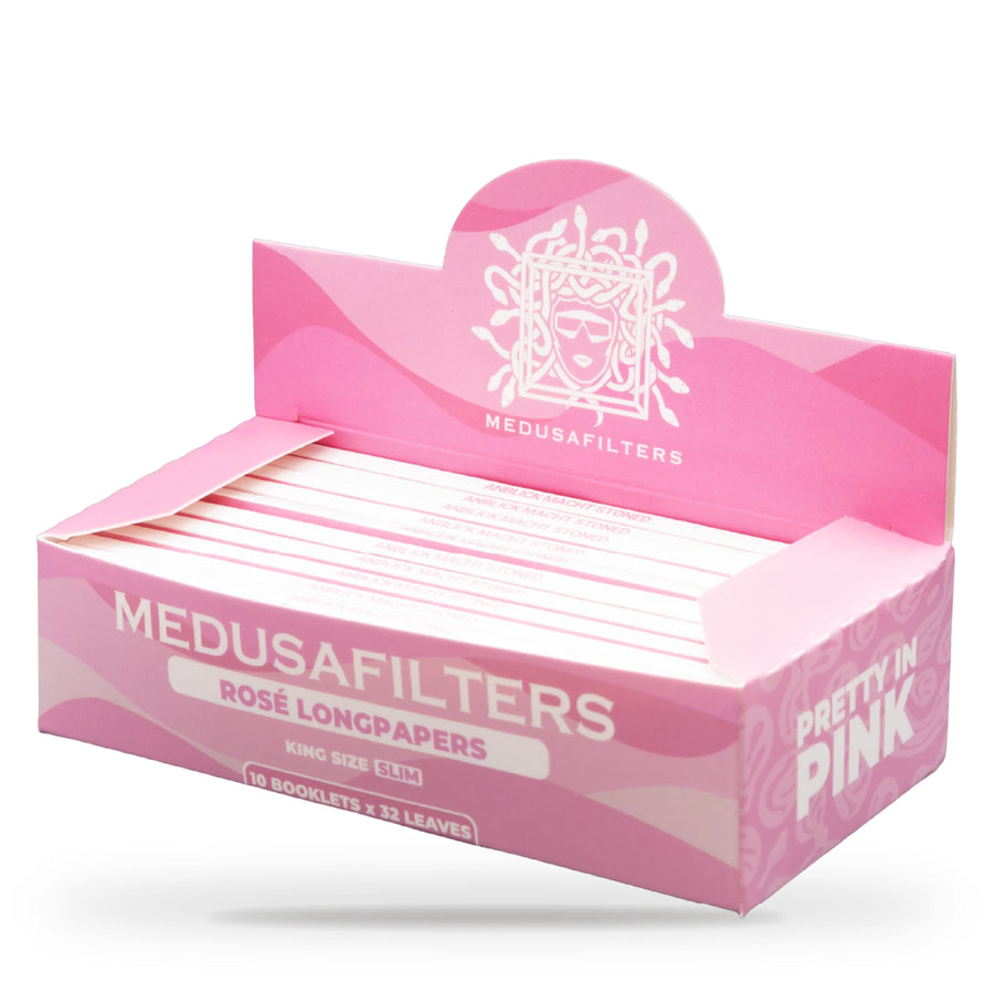 Medusafilters Longpapers King Size Slim ROSÉ, 10er-Display mit 10 Heften, Rosé-Papier, 32 Blatt pro Heft
