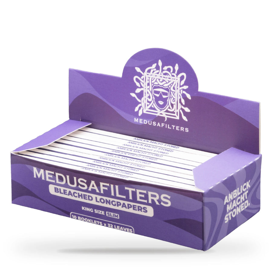 Medusafilters Longpapers King Size Slim VIOLET, 10er-Display mit 10 Heften, gebleichtes Papier, 32 Blatt pro Heft