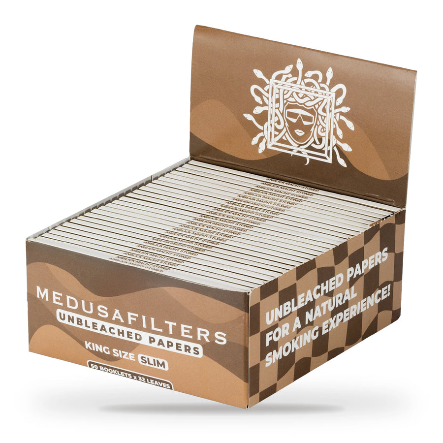Medusafilters Longpapers King Size Slim ORGANIC, 50er-Display mit 50 Heften, ungebleichtes Papier, 32 Blatt pro Heft