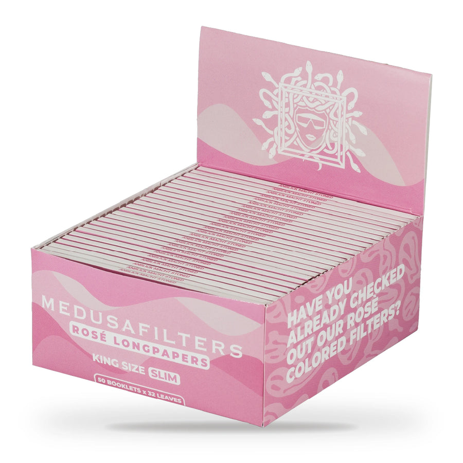 Medusafilters Longpapers King Size Slim ROSÉ, 50er-Display mit 50 Heften, Rosé-Papier, 32 Blatt pro Heft